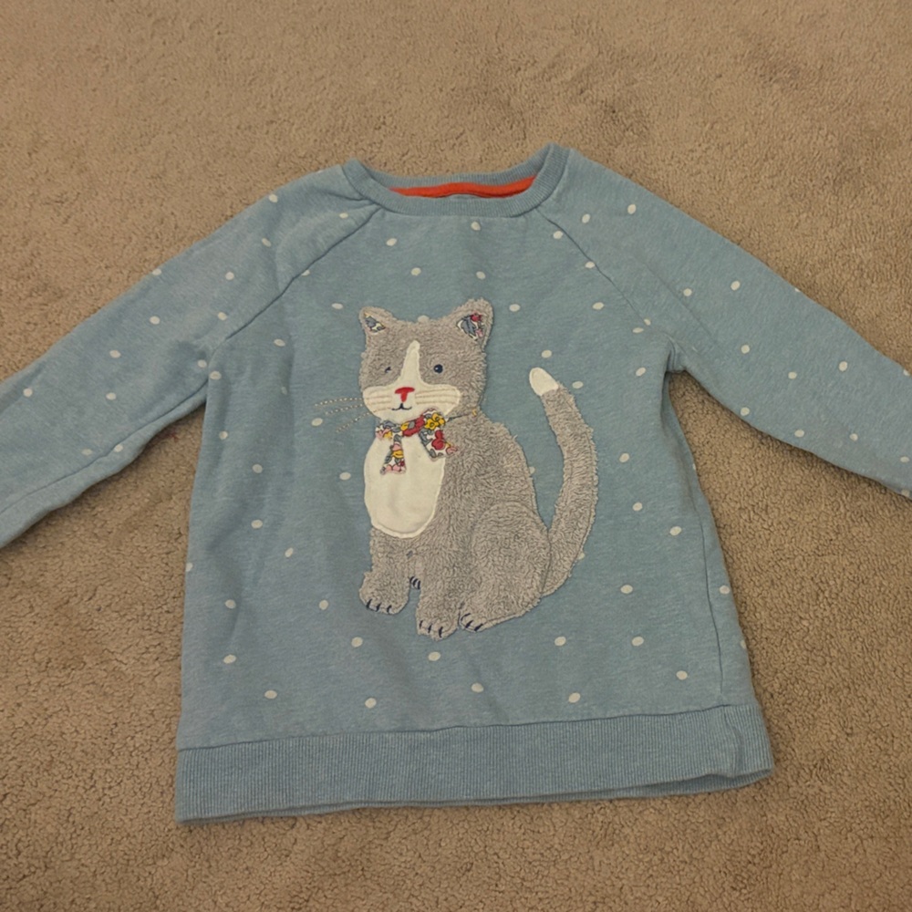 Mini Boden Blue Polka Dot Cat Sweater